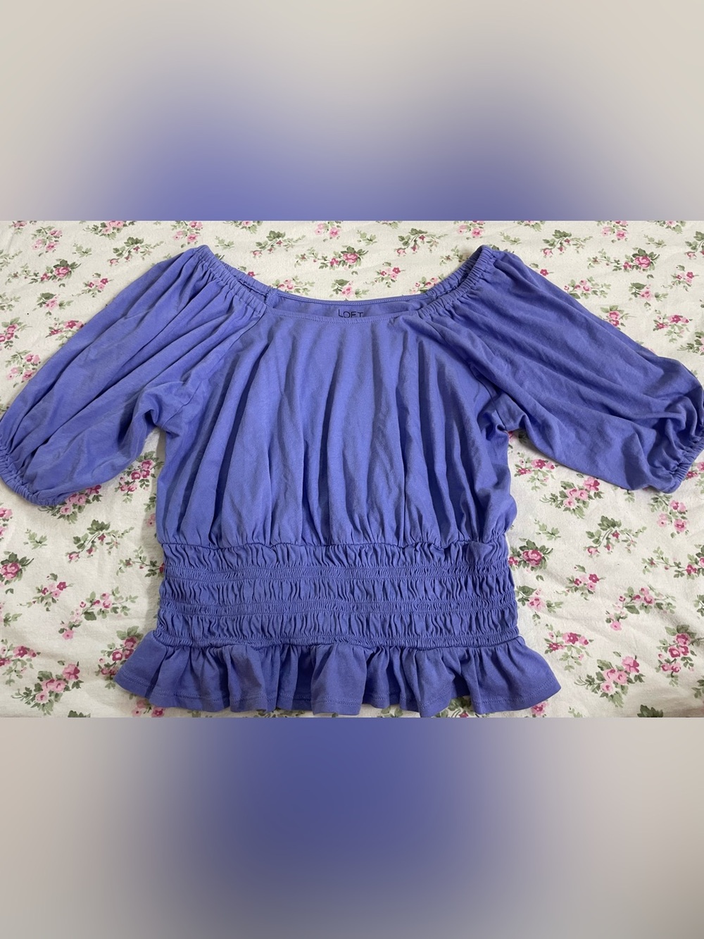 LOFT Purple Smocked Peasant Blouse